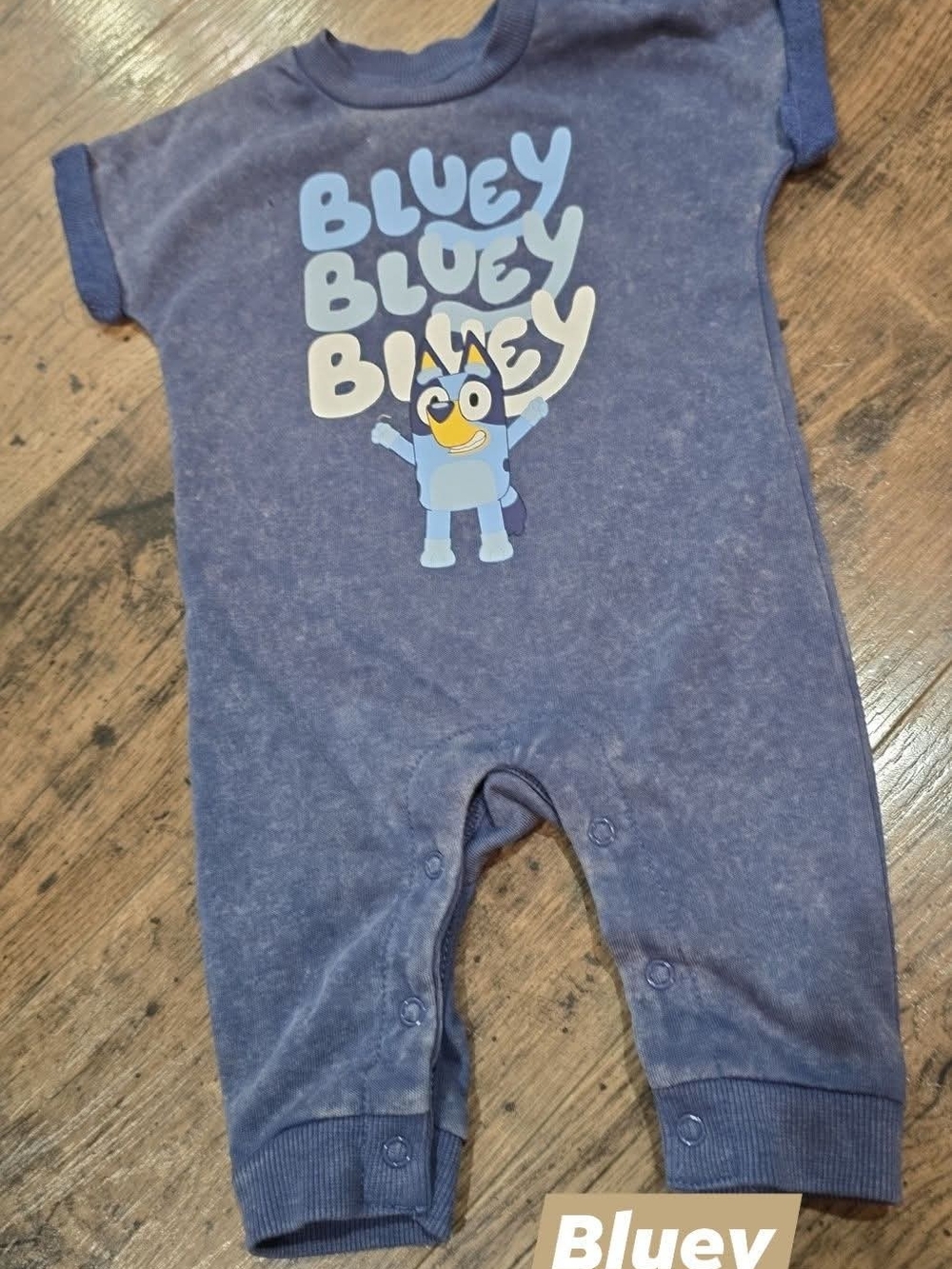 Baby One-Piece Romper in Blue with Bluey Cartoon Character Sz 3/6 Months